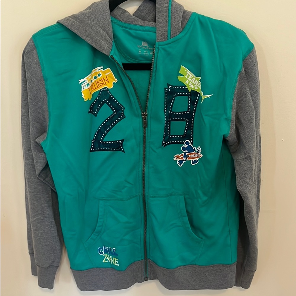 Disbey Surfing Themed Teal and Gray Hoodie